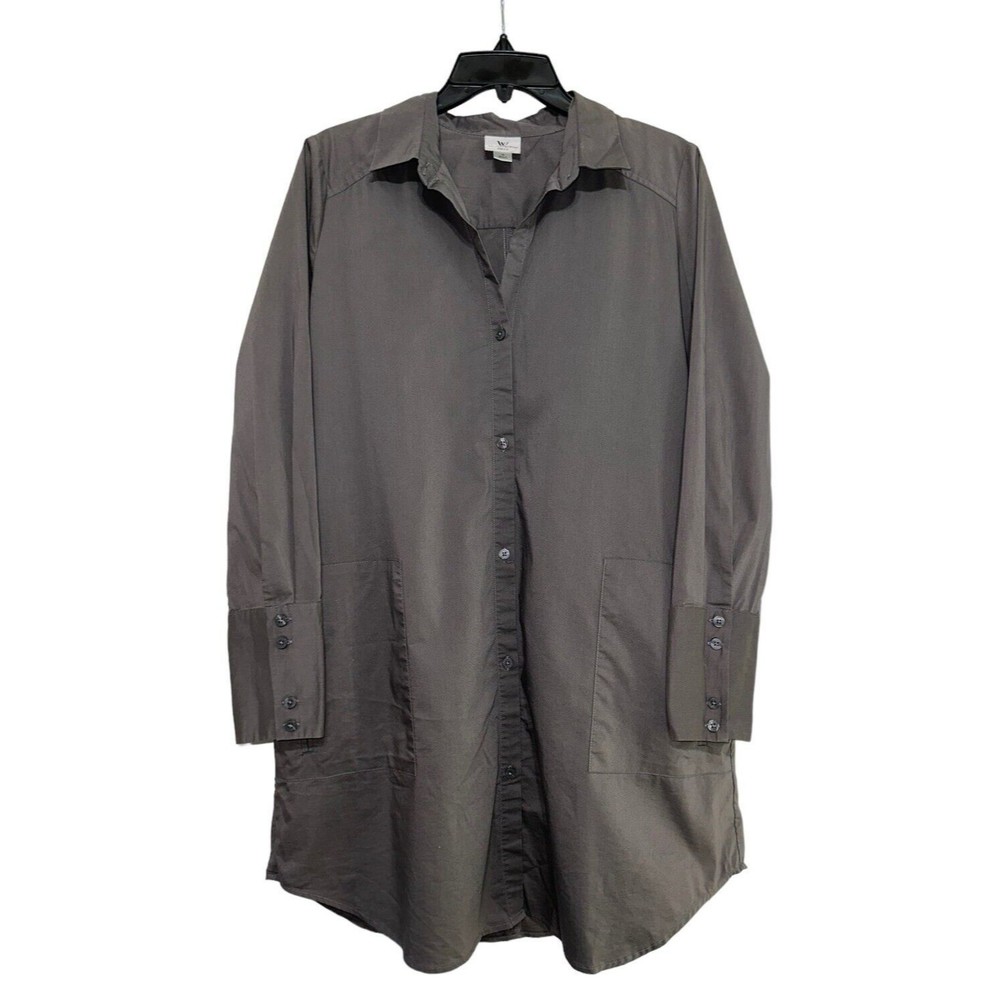 Worthington Stretch Womens Dress Gray Sz S Long Sleeve Pockets Collar Career